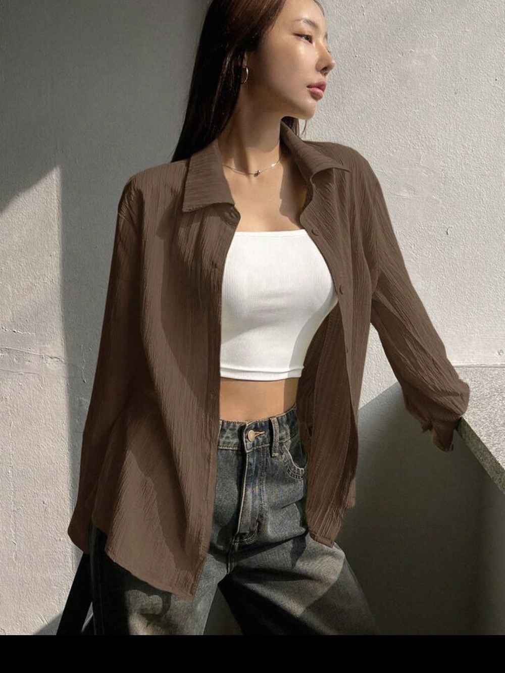 Women's Brown Lightweight Button-Front Shirt